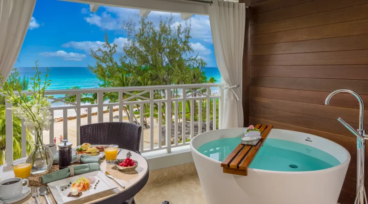 Beachfront Club Level Suite with Balcony Tranquility Soaking Tub Sandals Barbados