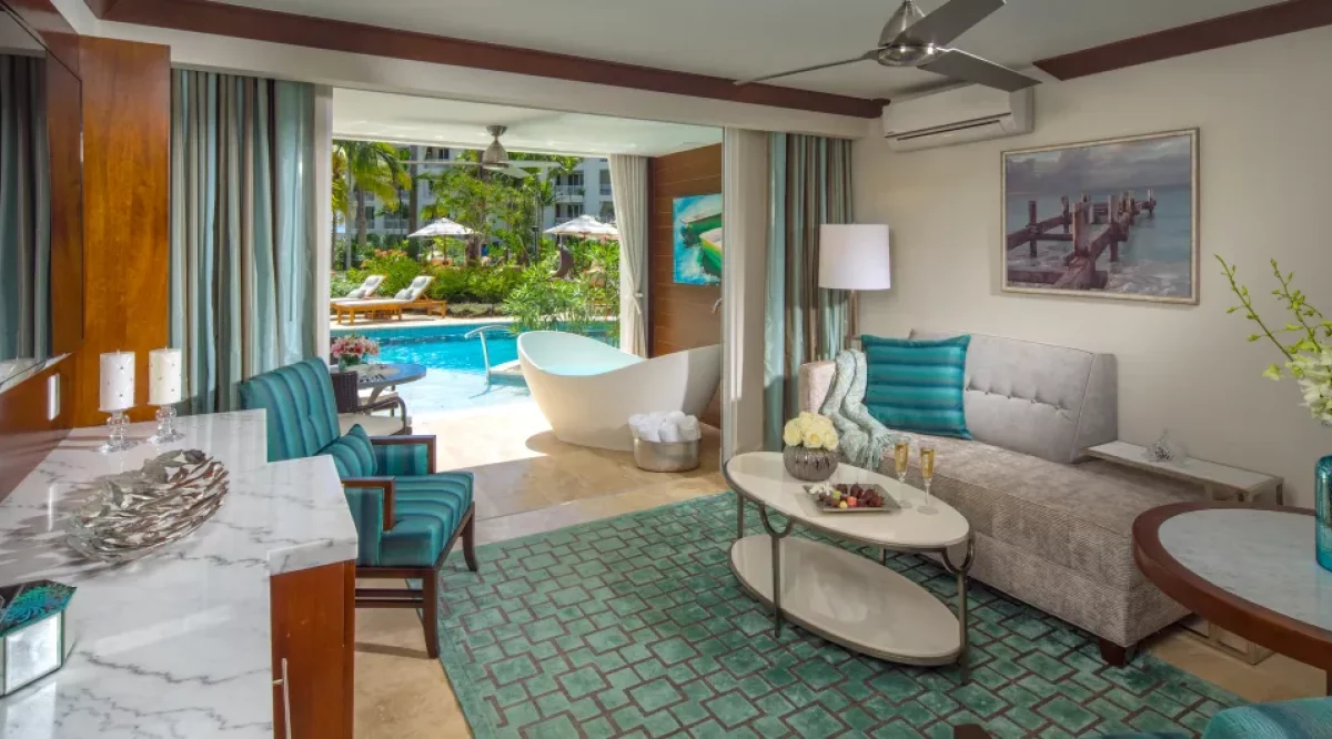 Crystal Lagoon Swim-Up One Bedroom Butler Suite with Patio Tranquility Soaking Tub Sandals Barbados