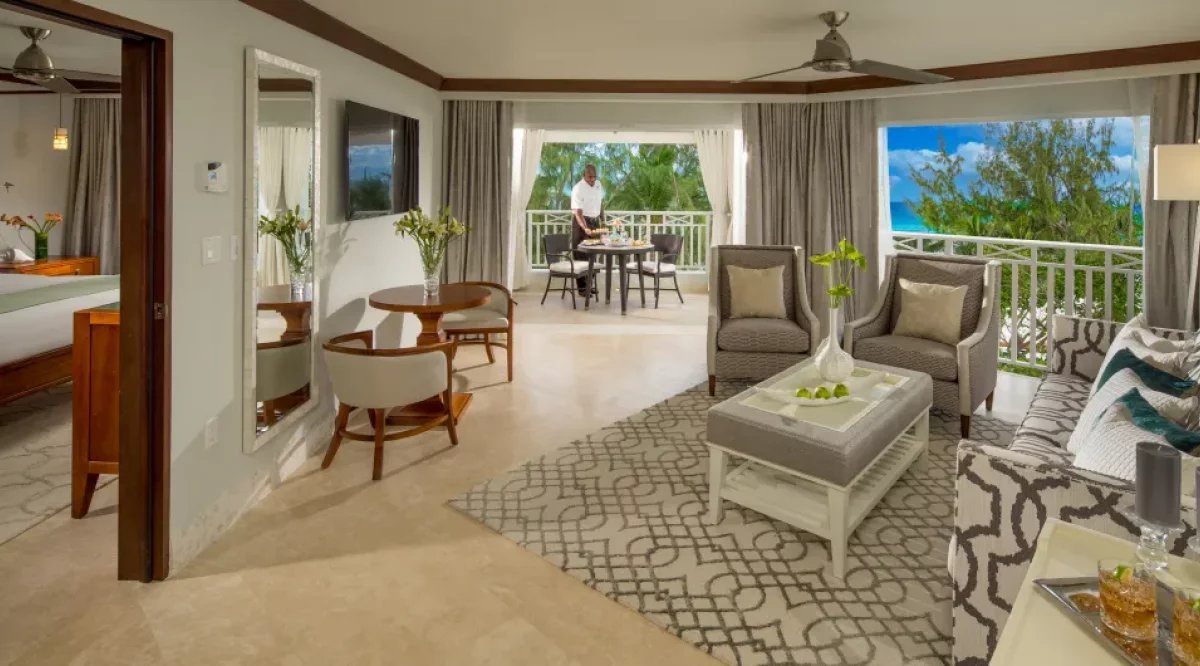Beachfront One Bedroom Butler Suite with Balcony Tranquility Soaking Tub Sandals Barbados