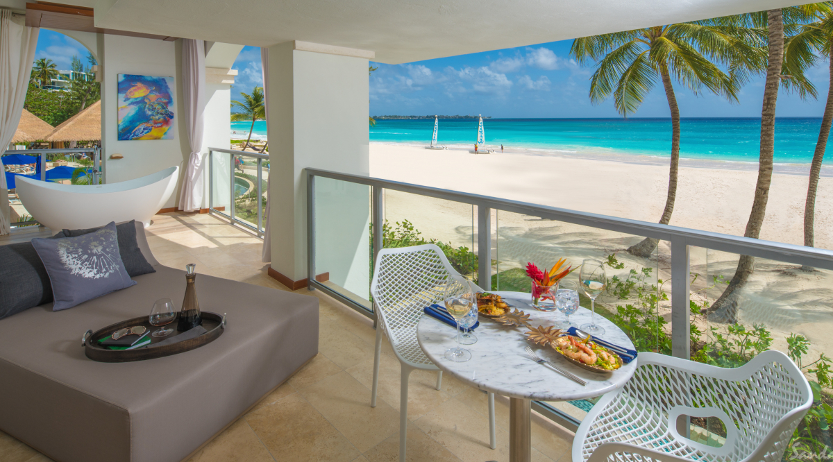 Beachfront One Bedroom Butler Suite with Balcony Tranquility Soaking Tub Sandals Royal Barbados