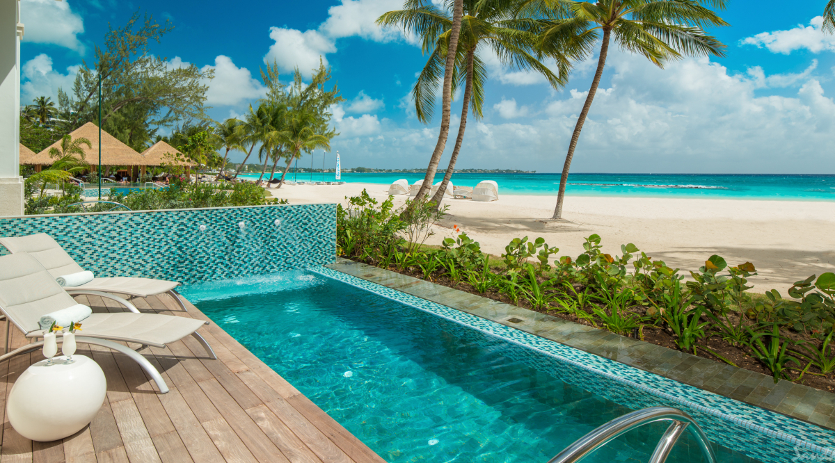 Beachfront Prime Minister One Bedroom Butler Suite with Private Pool and Patio Soaking Tub Sandals Royal Barbados