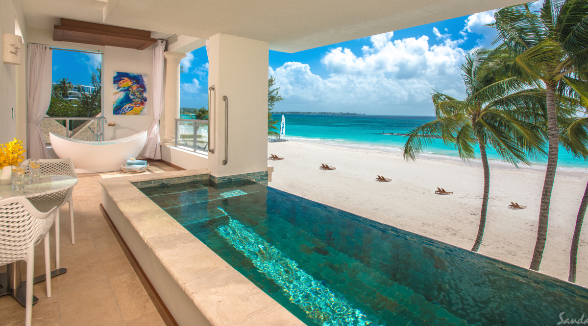 Beachfront One Bedroom Skypool Butler Suite with Balcony Tranquility Soaking Tub  Sandals Royal Barbados